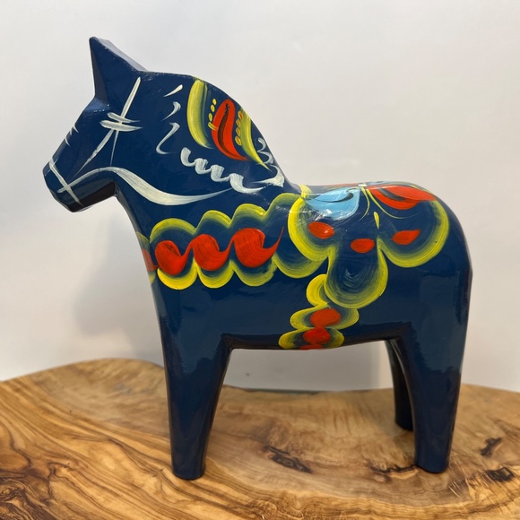 Nils Olsson Blue Dala Wood Swedish Horse 7” Inch Carved Hand Painted Vintage - Picture 7 of 16